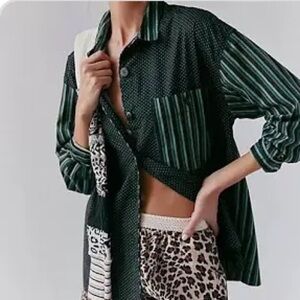 NWT Free People Striped Green and Black Women's Top size M ( oversized )